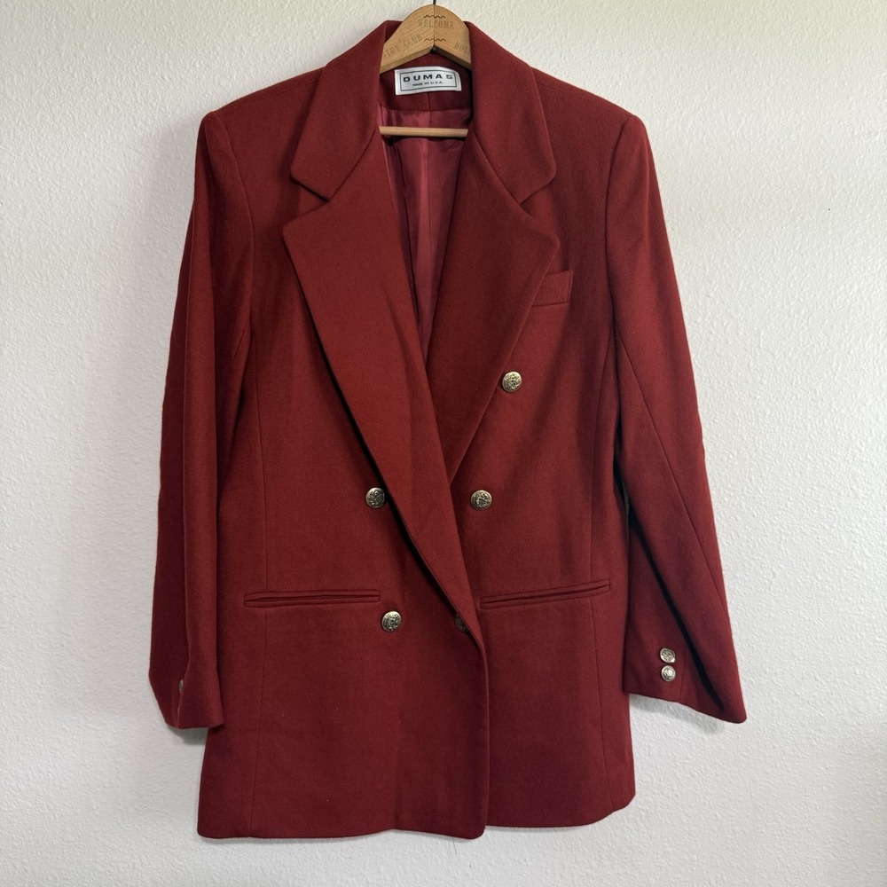 VTG Dumas Women's 100% Wool Blazer Jacket Size 6 Gold Detailed Buttons Oversized